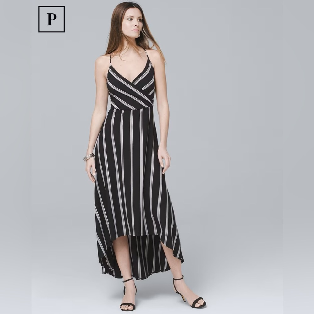 White House black market high low striped v neck dress Large petite